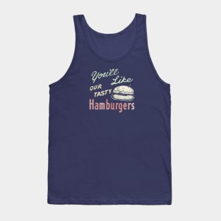 "You'll Like Our Tasty Hamburgers" Vintage Diner Sign (+ Distressed Texture) Tank Top